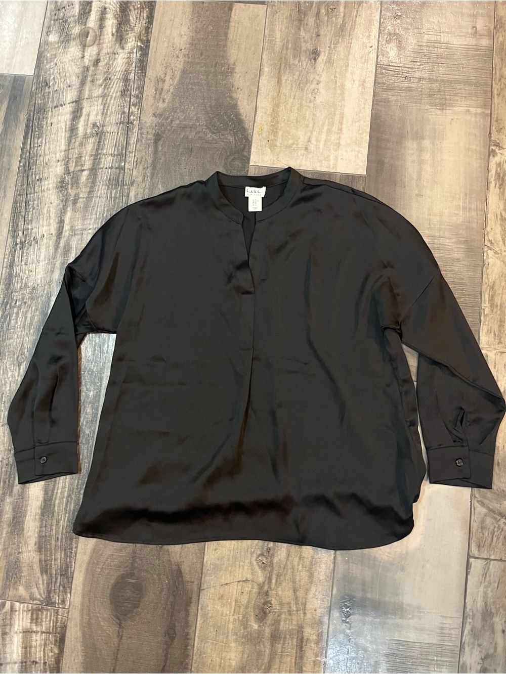 Nicole Miller New York Black Satin Blouse Women’s XL Long Sleeve NWOT
